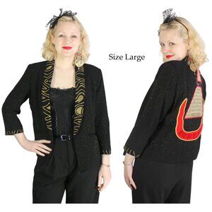 Desperately Seeking 80s Pyramid Style Black Glitter Susan Jacket - Large